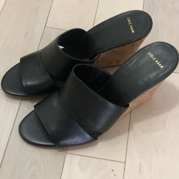 Cole Haan Women's Acoma Cork Wedge Slip-On Sandals Black Size 8.5B - Picture 5 of 6